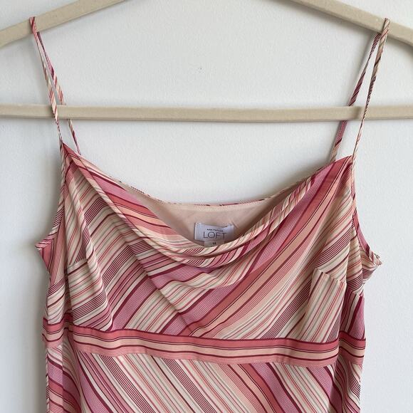 Vintage NWT Ann Taylor Loft Cowl Neck Spaghetti Strap Midi Y2K Dress Striped 14 - Picture 2 of 14
